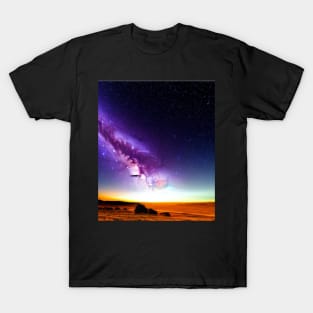 Ai Generated Art Scenery - Desert Night Sky Galaxy View T-Shirt